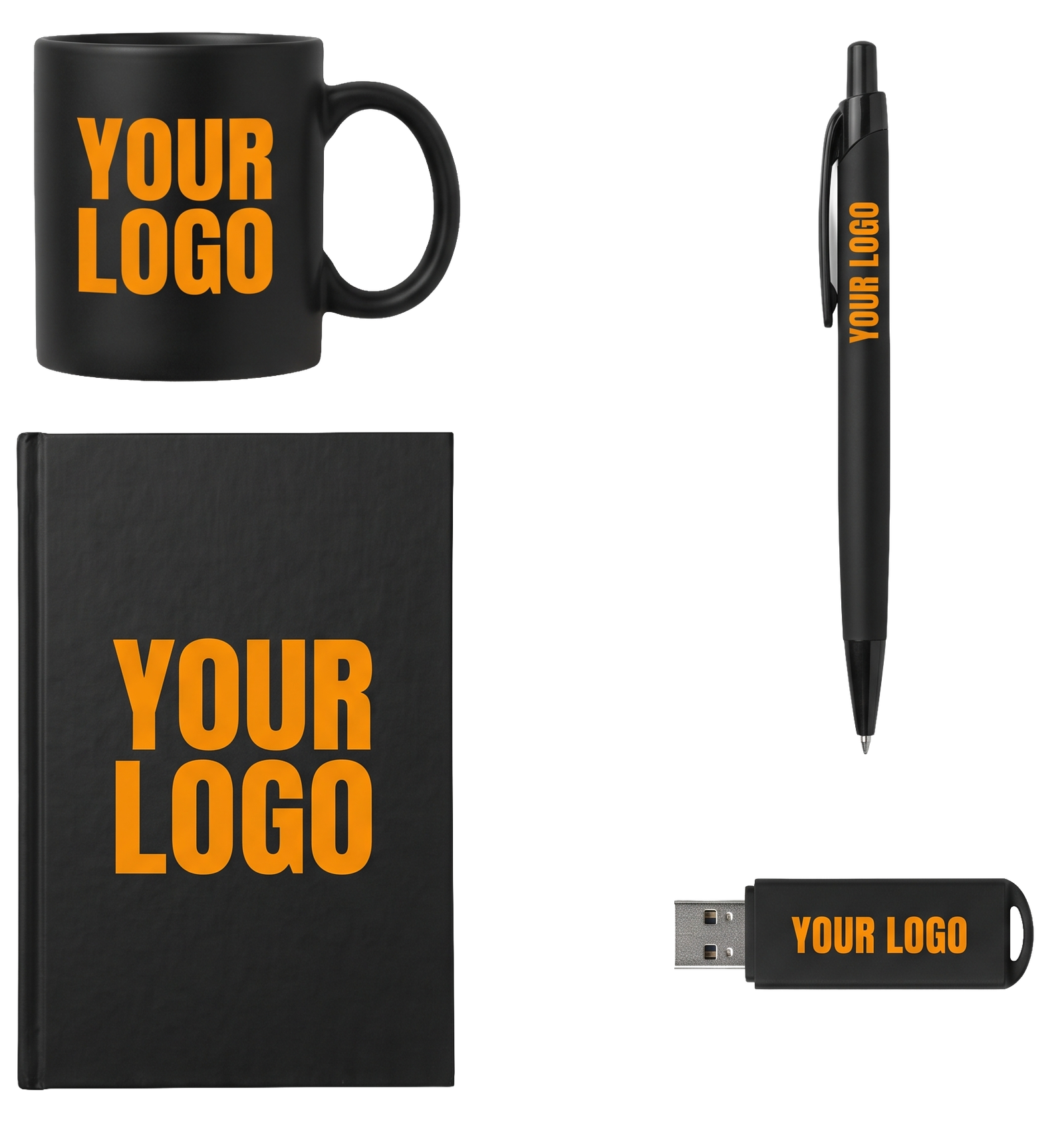 Mug, stylo, carnet, clé USB